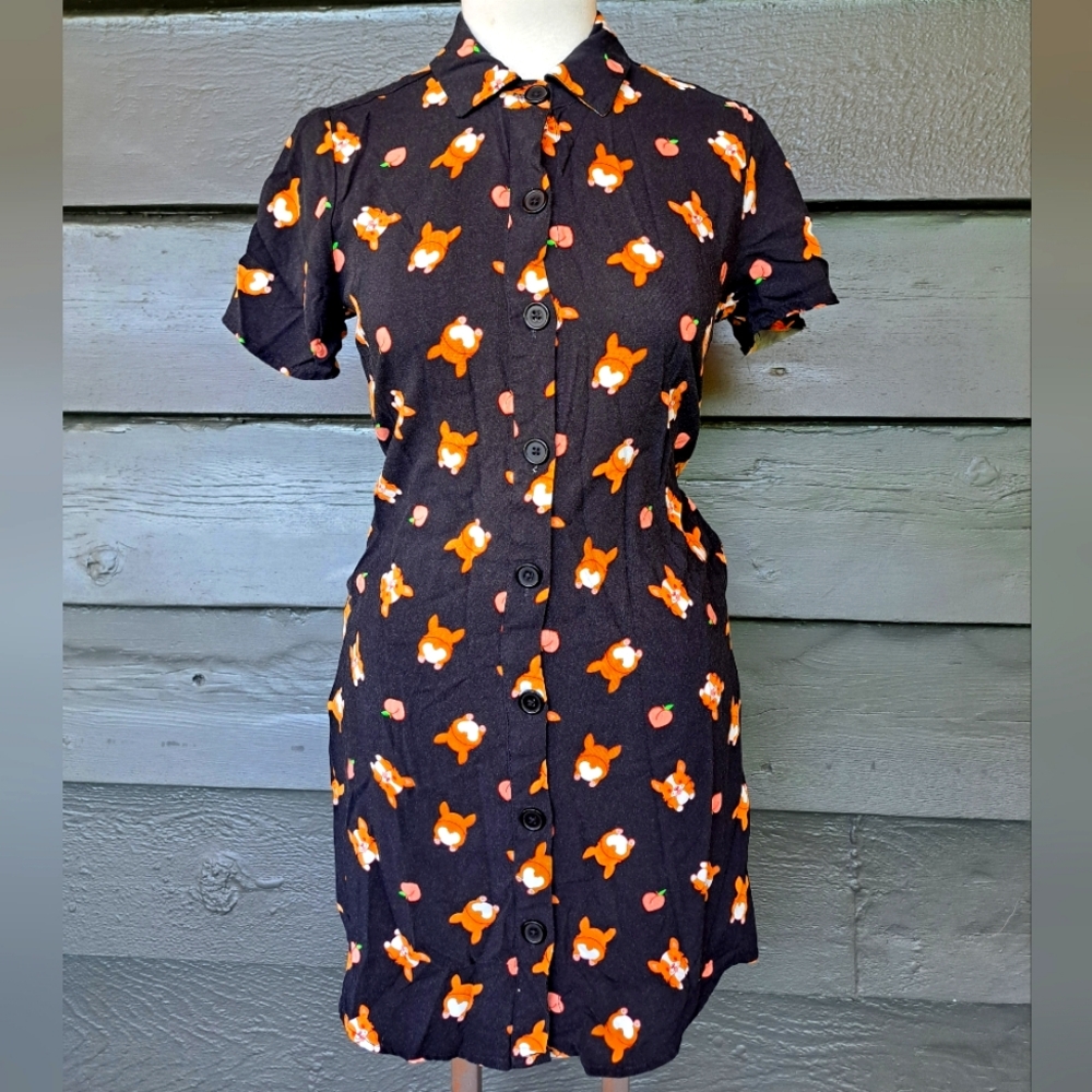 Hot Topic button down Corgi print dress size S